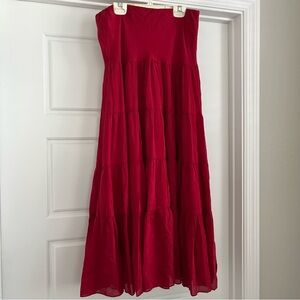Ralph Lauren Red Maxi Skirt XS Cotton Silk
